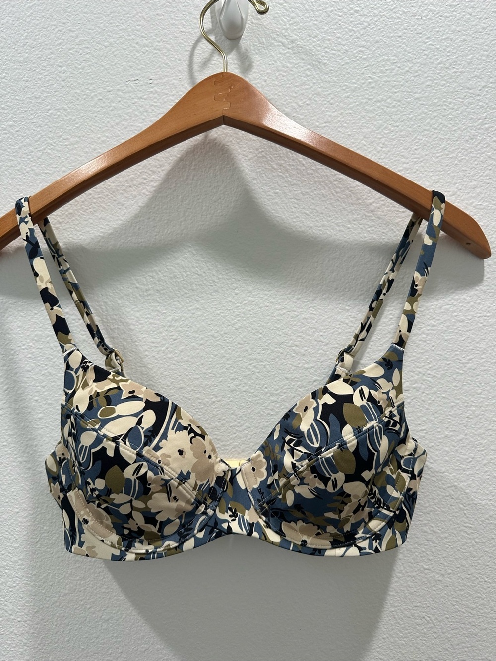 Floral Underwire Bra swimsuit swim top bikini Adjustable Straps blue cream small